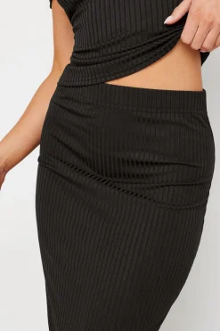 Pixiegirl Petite Black Ribbed Maxi Tube Skirt