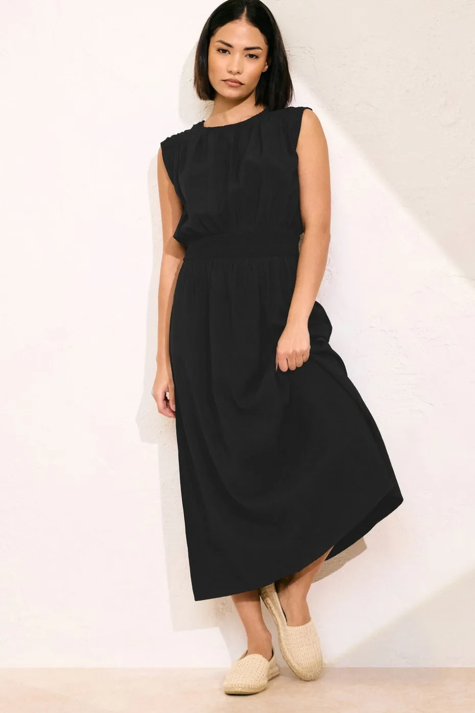 Pixiegirl Petite Black Shirred Waist Midaxi Dress