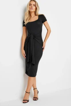 Pixiegirl Petite Black Tie Front Bodycon Midi Dress