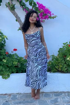 Pixiegirl Petite Black Zebra Print Cowl Neck Maxi Slip Dress