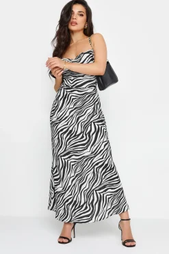 Pixiegirl Petite Black Zebra Print Cowl Neck Maxi Slip Dress