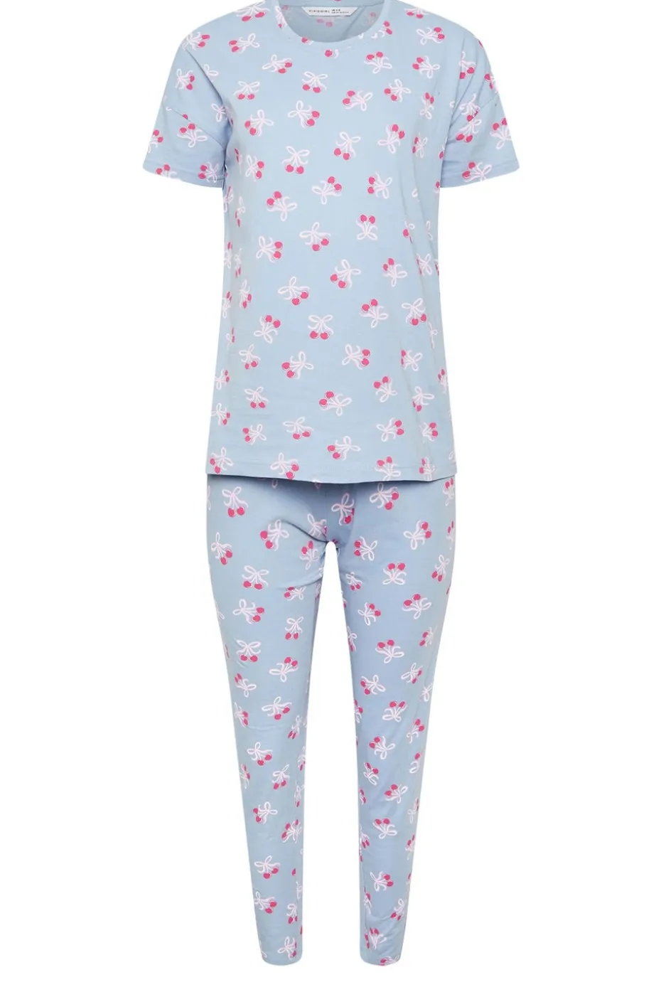 Pixiegirl Petite Blue Cherry Bow Graphic Tapered Pyjama Set