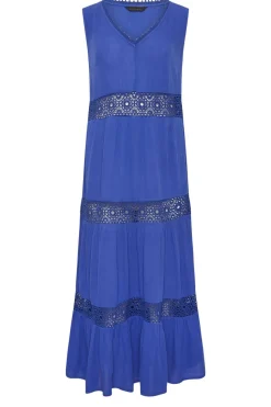 Pixiegirl Petite Blue Crochet Trim Tiered Maxi Dress