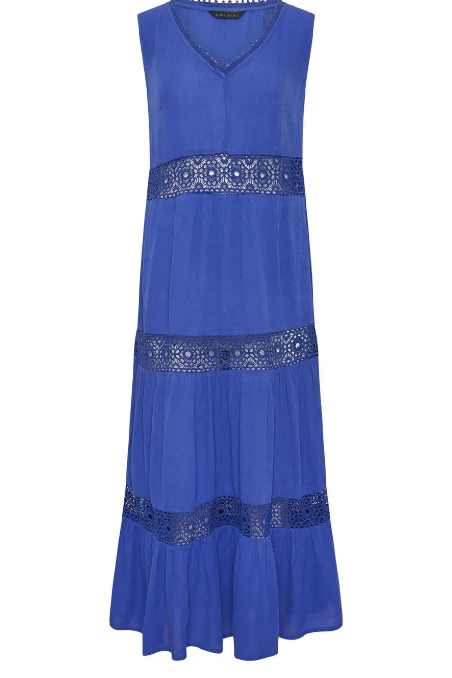 Pixiegirl Petite Blue Crochet Trim Tiered Maxi Dress
