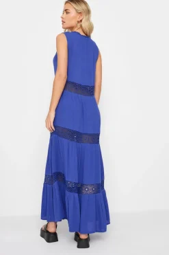 Pixiegirl Petite Blue Crochet Trim Tiered Maxi Dress