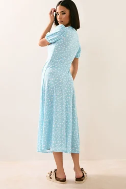 Pixiegirl Petite Blue Daisy Floral Tie Front Midi Dress