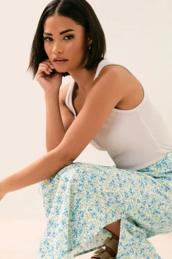 Pixiegirl Petite Blue Ditsy Floral Midaxi Skirt