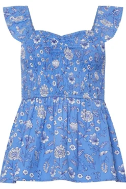 Pixiegirl Petite Blue Floral Frill Sleeve Smock Top