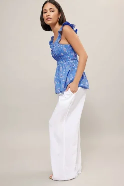 Pixiegirl Petite Blue Floral Frill Sleeve Smock Top