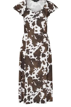 Pixiegirl Petite Brown Cow Print Flutter Sleeve Dress