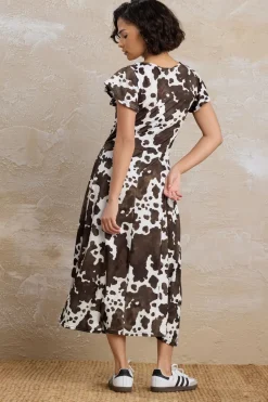 Pixiegirl Petite Brown Cow Print Flutter Sleeve Dress