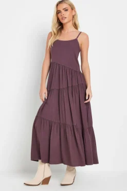 Pixiegirl Petite Burgundy Red Acid Wash Asymmetric Tiered Maxi Dress