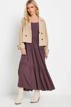 Pixiegirl Petite Burgundy Red Acid Wash Asymmetric Tiered Maxi Dress