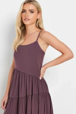 Pixiegirl Petite Burgundy Red Acid Wash Asymmetric Tiered Maxi Dress