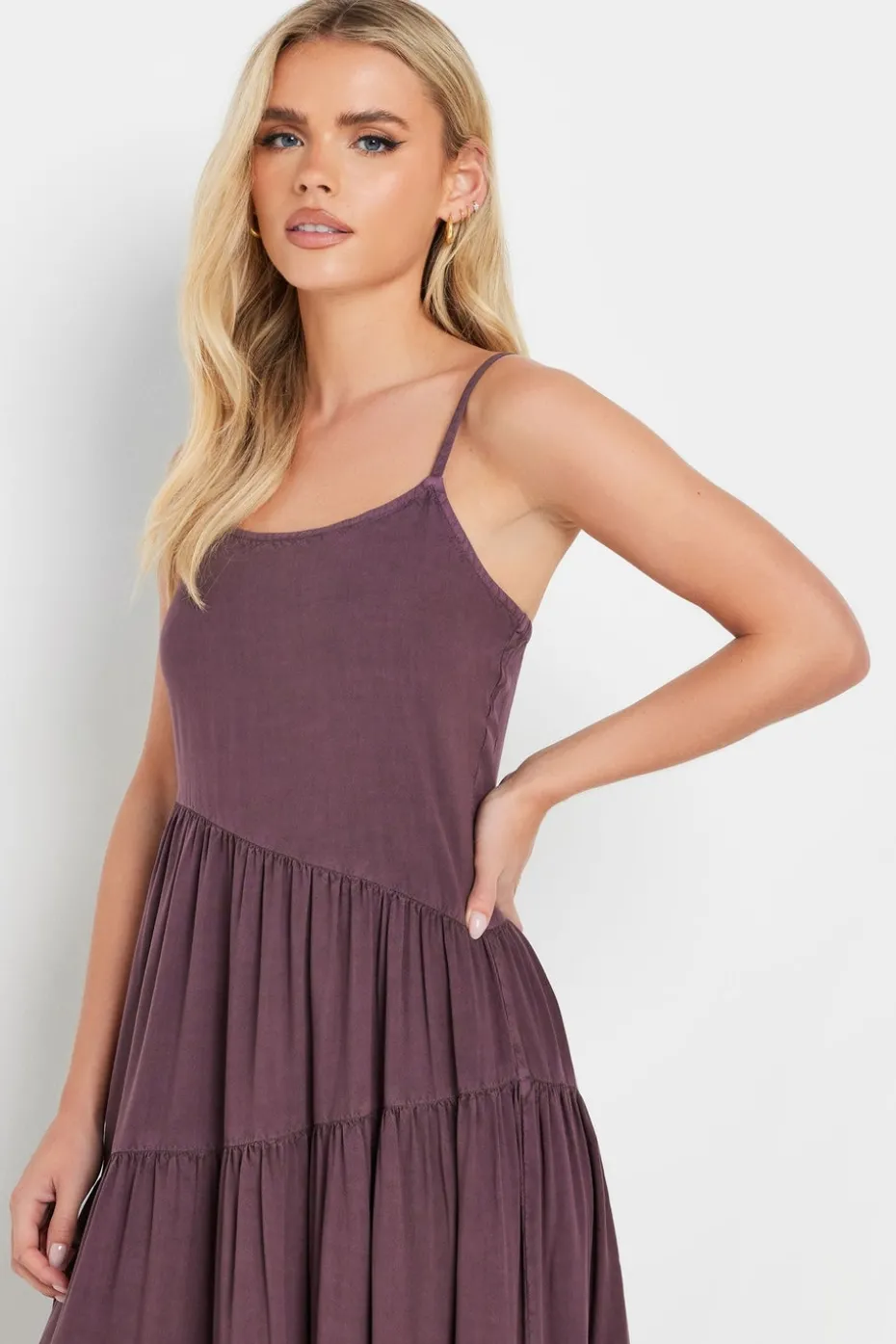 Pixiegirl Petite Burgundy Red Acid Wash Asymmetric Tiered Maxi Dress