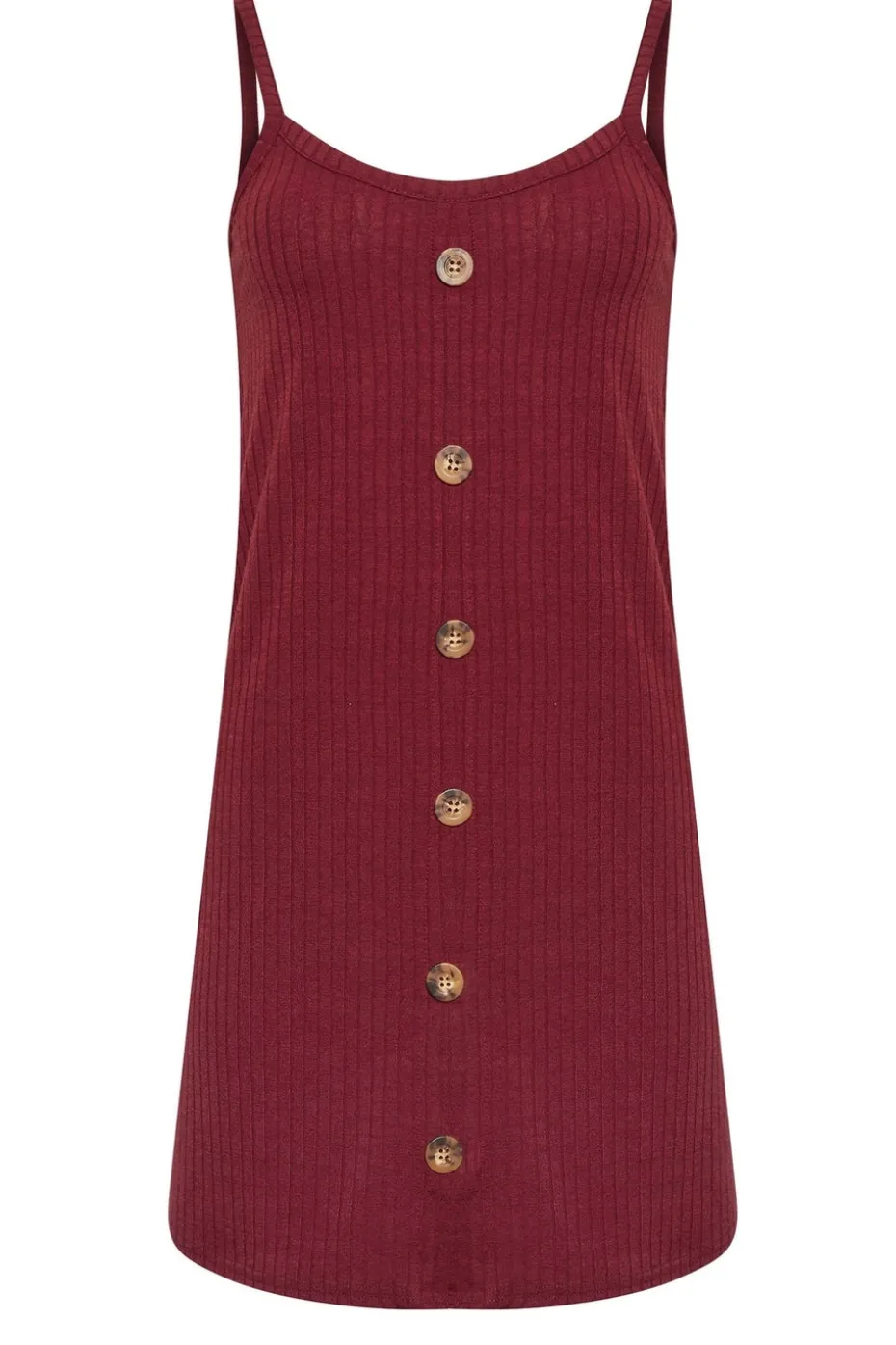 Pixiegirl Petite Burgundy Red Ribbed Button Mini Dress