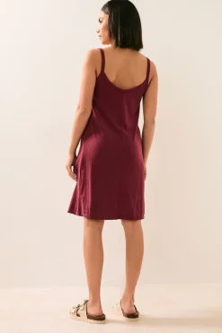 Pixiegirl Petite Burgundy Red Ribbed Button Mini Dress