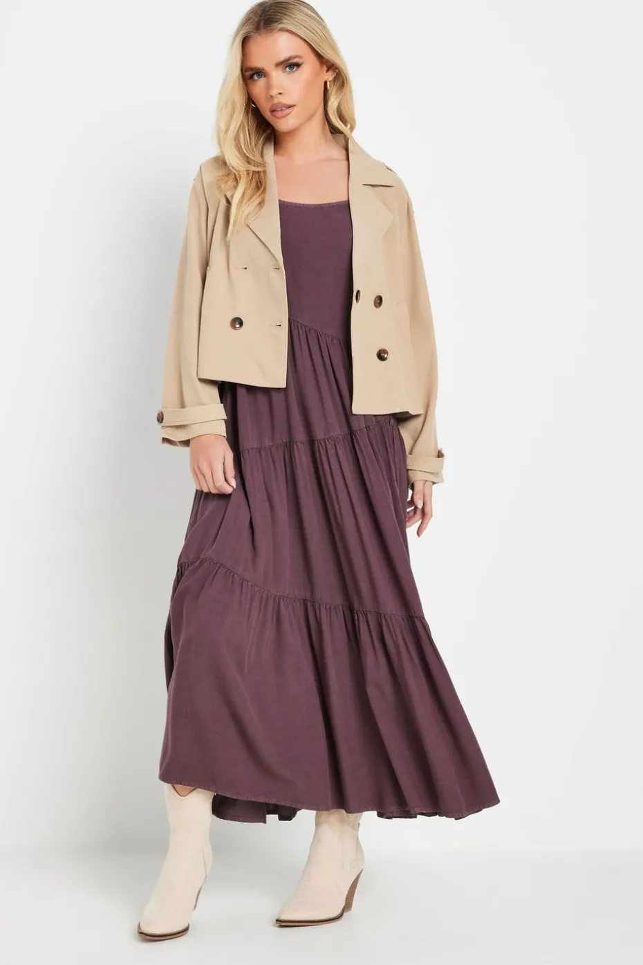 Pixiegirl Petite Burgundy Red Acid Wash Asymmetric Tiered Maxi Dress