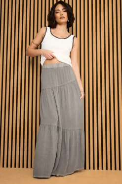 Pixiegirl Petite Charcoal Grey Asymmetric Tiered Maxi Skirt