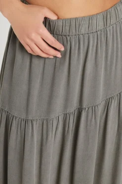 Pixiegirl Petite Charcoal Grey Asymmetric Tiered Maxi Skirt