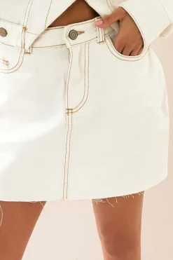 Pixiegirl Petite Cream Denim Contrast Stitch Mini Skirt