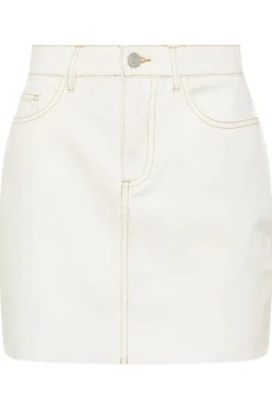 Pixiegirl Petite Cream Denim Contrast Stitch Mini Skirt