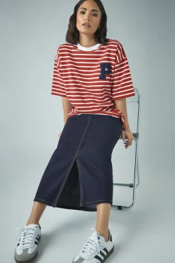 Pixiegirl Petite Dark Blue Pocket Patch Denim Skirt