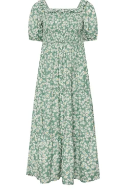 Pixiegirl Petite Green Daisy Tiered Bardot Dress