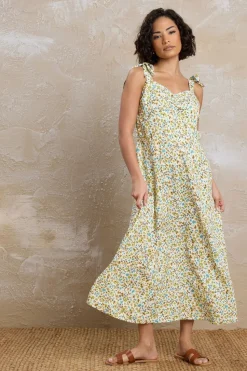 Pixiegirl Petite Green Ditsy Floral Tie Shoulder Midi Dress