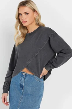 Pixiegirl Petite Grey Acid Wash Cross Over Sweatshirt
