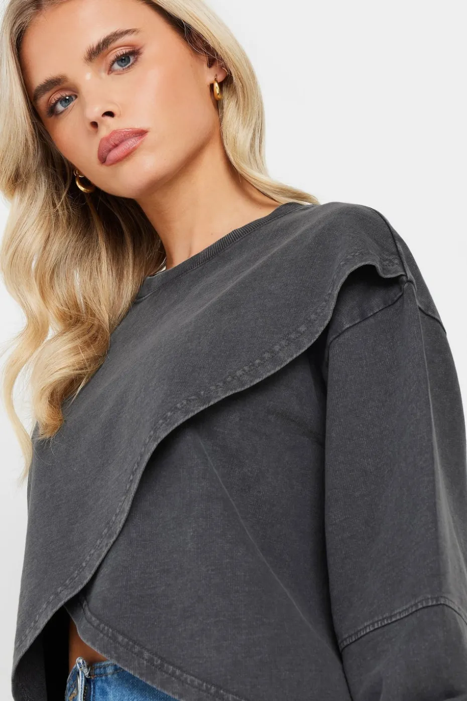 Pixiegirl Petite Grey Acid Wash Cross Over Sweatshirt