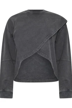 Pixiegirl Petite Grey Acid Wash Cross Over Sweatshirt
