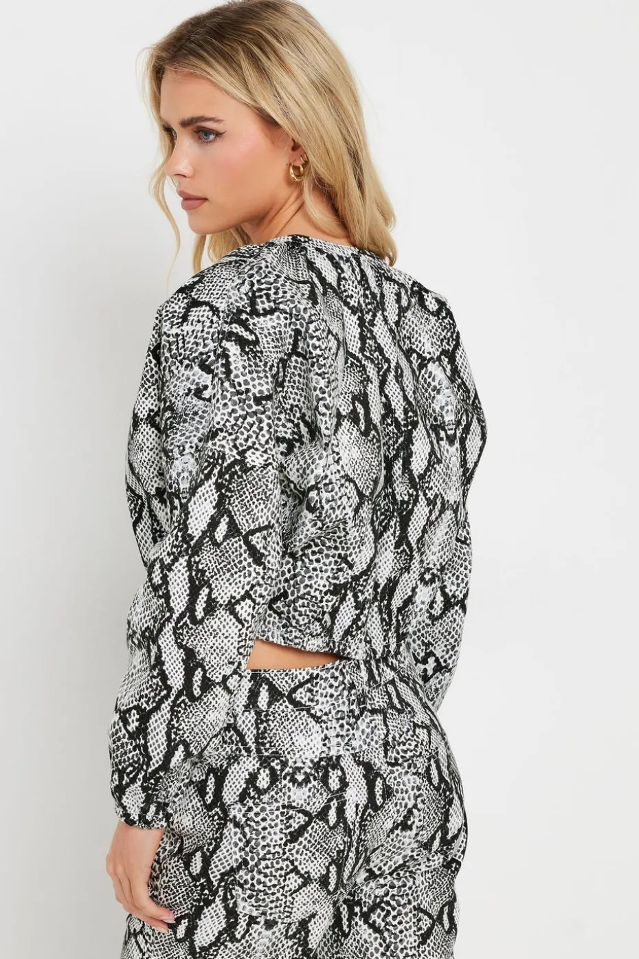 Pixiegirl Petite Grey Snake Print Denim Bomber Jacket