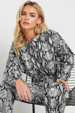 Pixiegirl Petite Grey Snake Print Denim Bomber Jacket