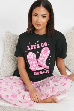 Pixiegirl Petite Hot Pink 'Let's Go Girls' Cowboy Slogan Pyjama Set