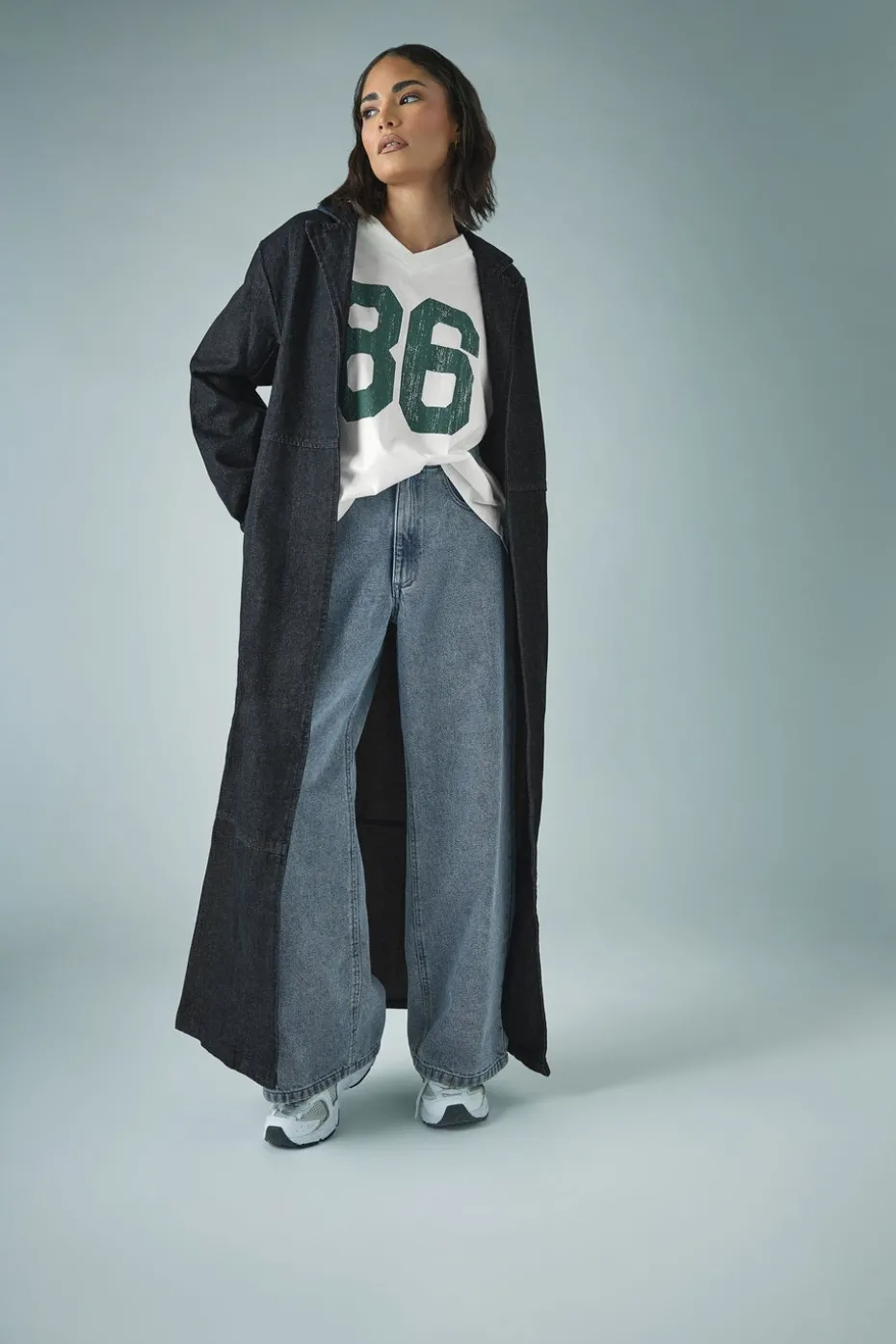 Pixiegirl Petite Indigo Blue Denim Belted Trench Coat