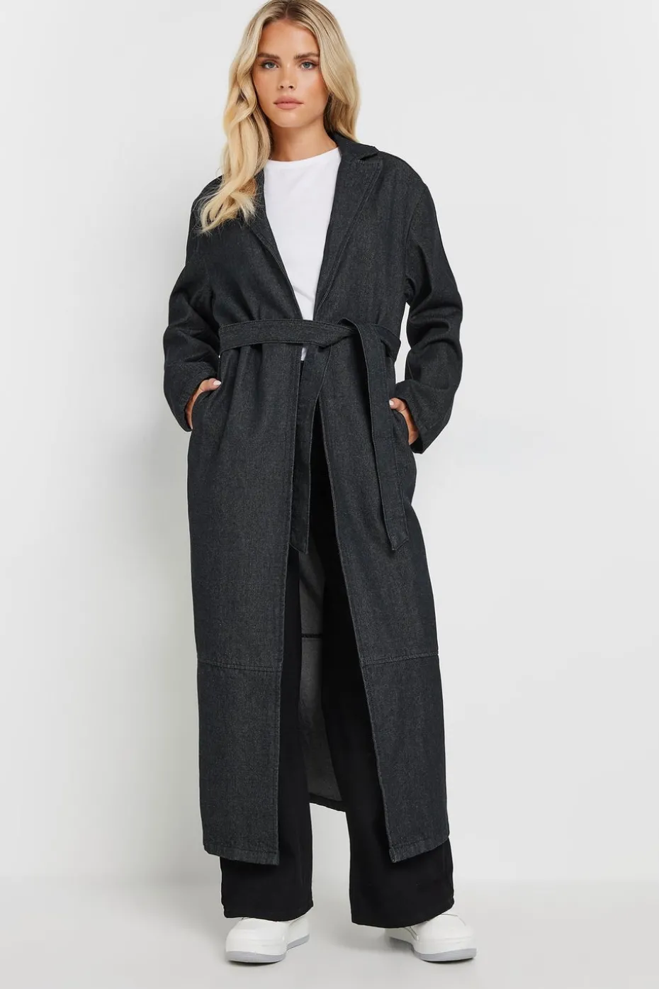 Pixiegirl Petite Indigo Blue Denim Belted Trench Coat