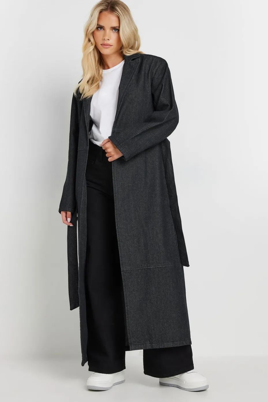 Pixiegirl Petite Indigo Blue Denim Belted Trench Coat