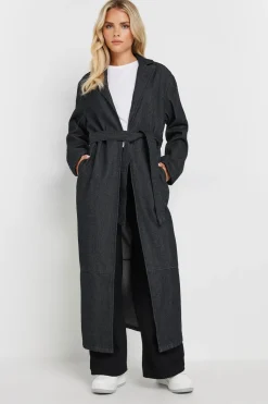 Pixiegirl Petite Indigo Blue Denim Belted Trench Coat