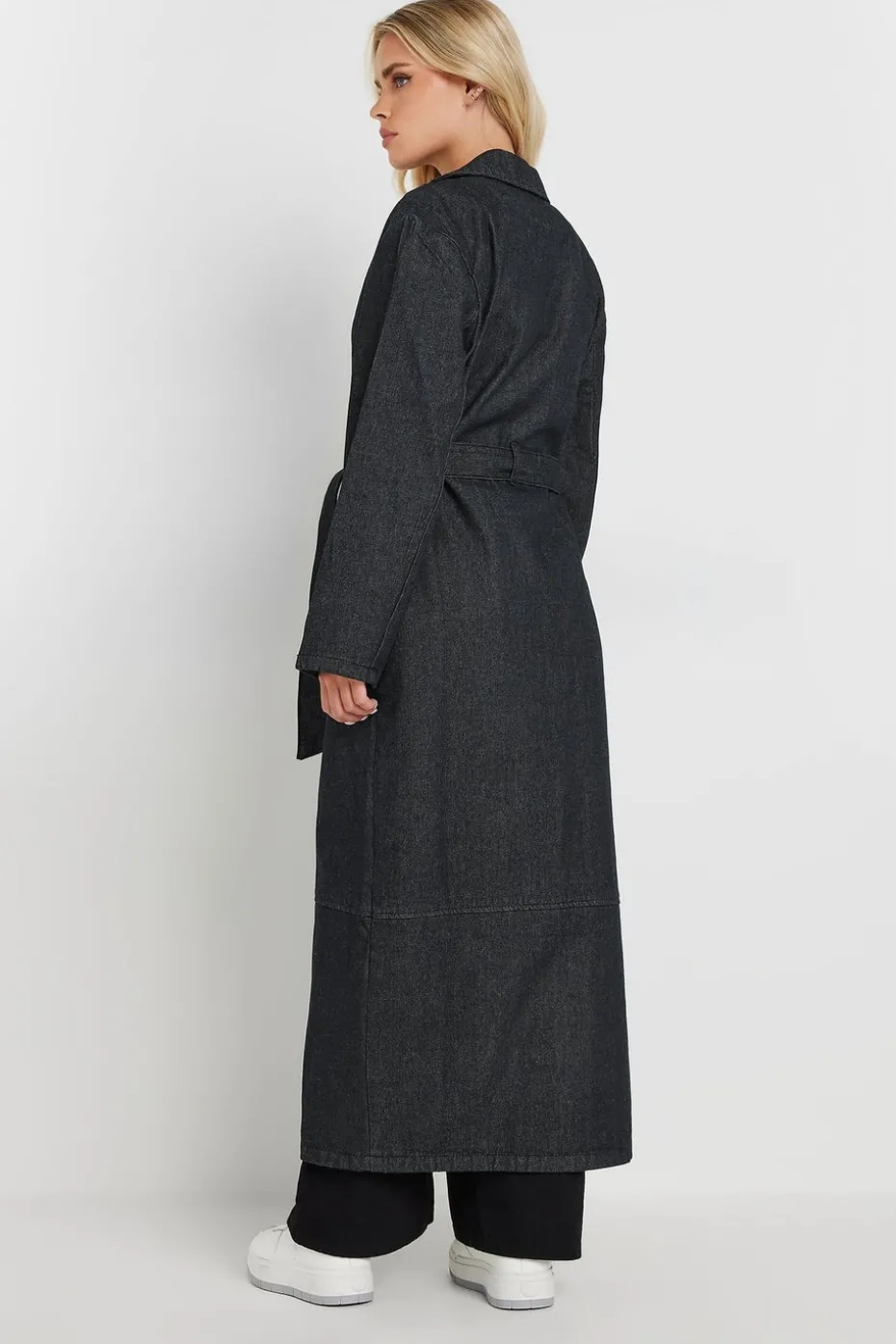 Pixiegirl Petite Indigo Blue Denim Belted Trench Coat