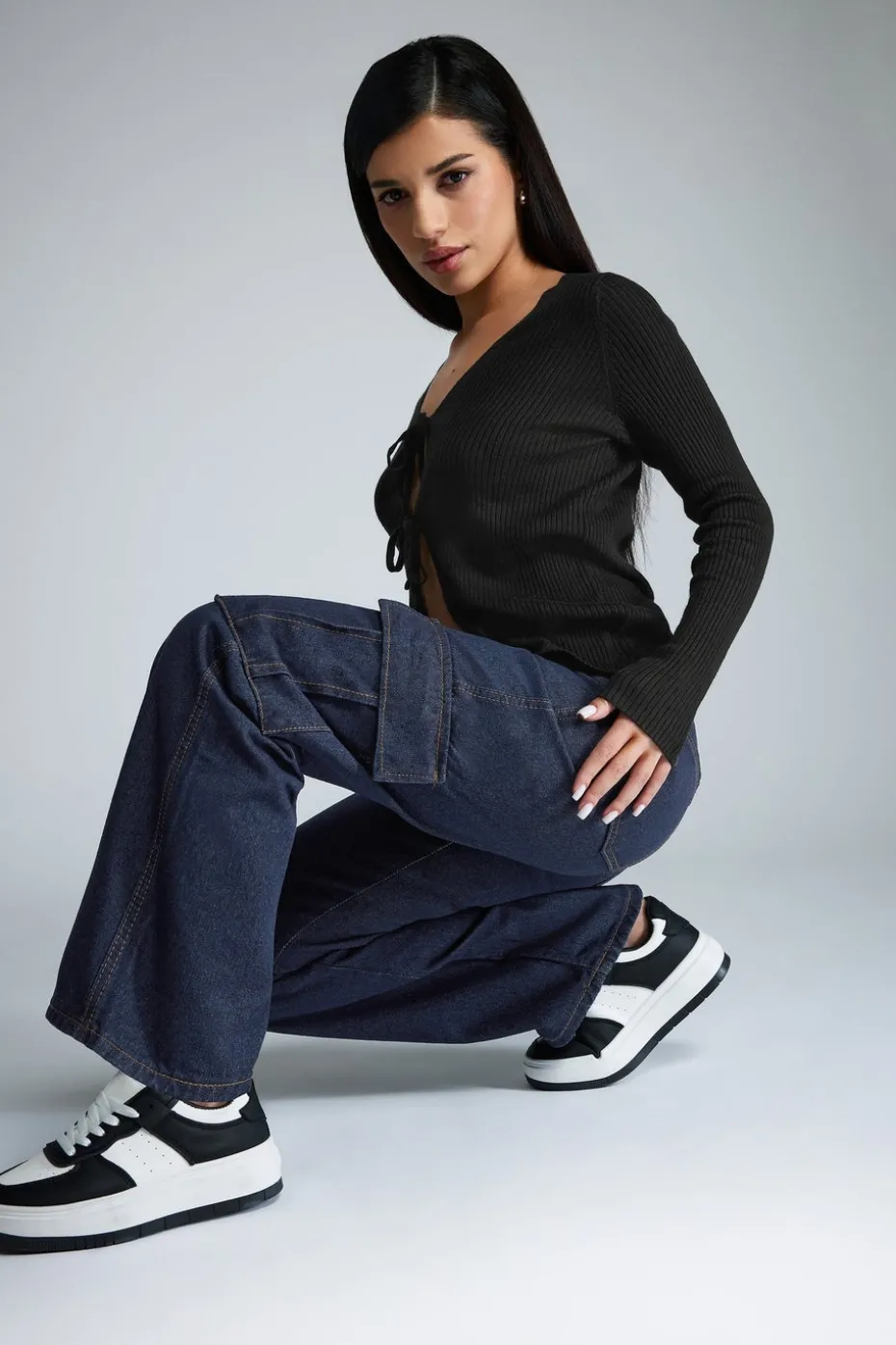 Pixiegirl Petite Indigo Blue Non-Stretch Utility Cargo Jeans