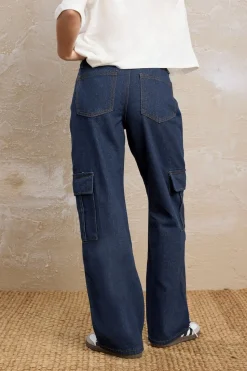 Pixiegirl Petite Indigo Blue Non-Stretch Utility Cargo Jeans