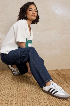 Pixiegirl Petite Indigo Blue Non-Stretch Utility Cargo Jeans