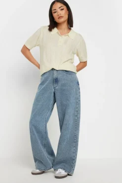 Pixiegirl Petite Ivory White Pointelle Knit Polo Top