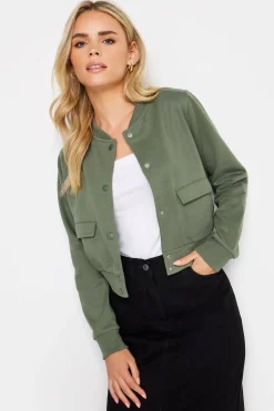 Pixiegirl Petite Khaki Green Jersey Bomber Jacket