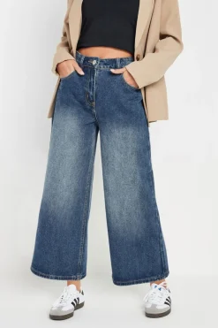 Pixiegirl Petite Mid Blue Washed Cropped Wide Leg Jean