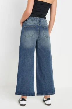 Pixiegirl Petite Mid Blue Washed Cropped Wide Leg Jean