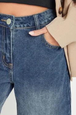 Pixiegirl Petite Mid Blue Washed Cropped Wide Leg Jean