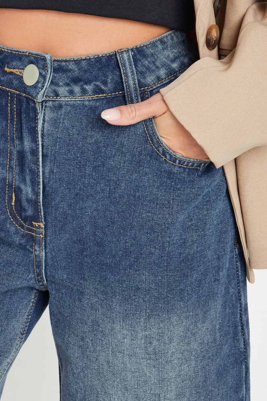 Pixiegirl Petite Mid Blue Washed Cropped Wide Leg Jean