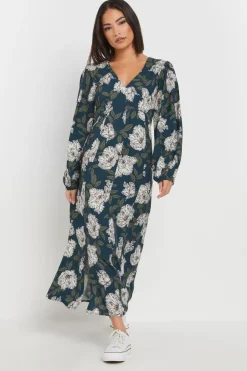 Pixiegirl Petite Navy Blue Floral Midi Tea Dress